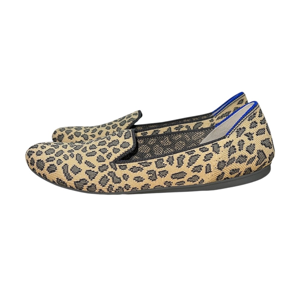 Rothy's The Loafer Womens 7 Spotted Cat Leopard Print Tan Black Slip On Shoes